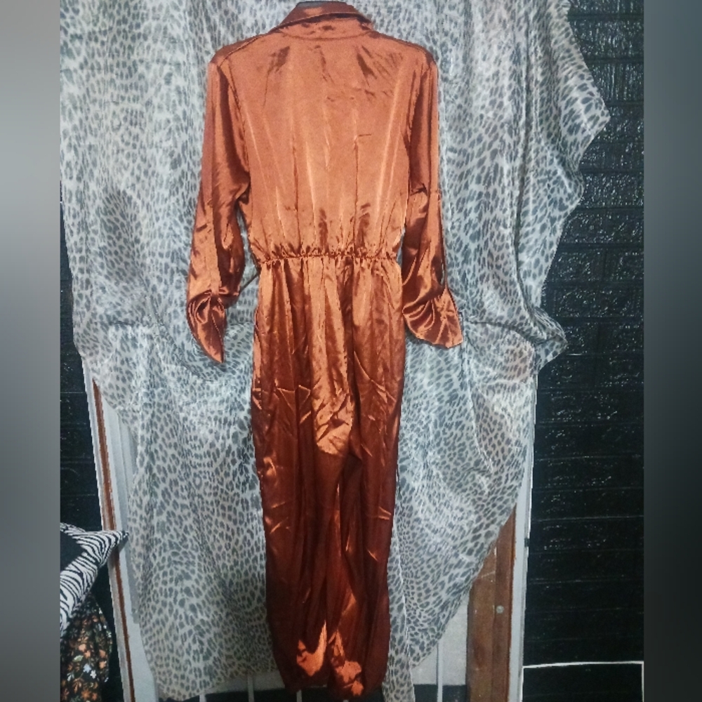 Women Bronzer Orange Color Butyon Down Wrap Jumpsuit - Picture 9 of 14